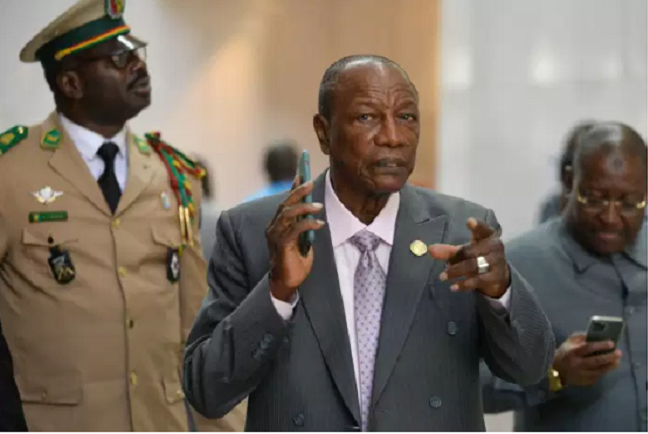 Le président guinéen, Alpha Condé, au siège de l’Union africaine, à Addis-Abeba, le 10 février 2020. MICHAEL TEWELDE / AFP