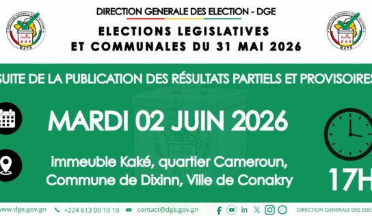 Suite de la publication des résultats partiels des élections de mai – mardi 02 juin à 17h